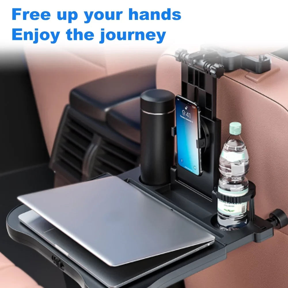 Seat with Tray Table, Nebublu Multifunctional Adjustable Travel Food Car Holder， Foldable Black Seat Back Phone