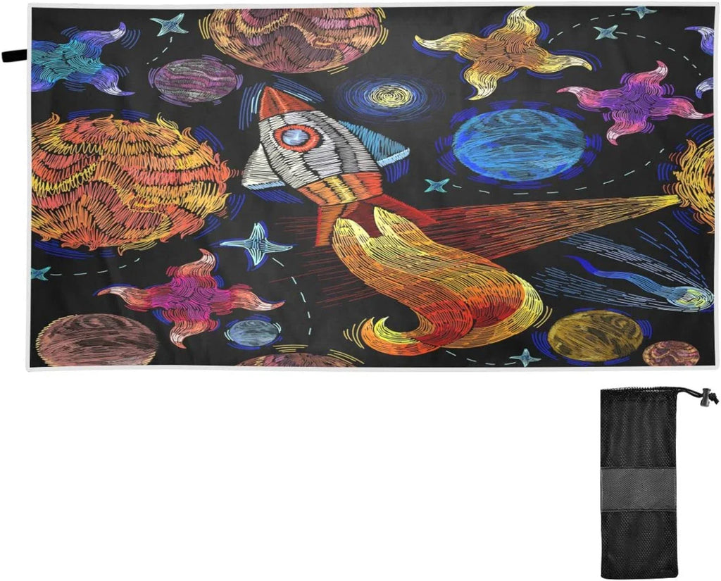 Dry Compact Swimming Oversized Bestwell - Towel Super - Travel Lightweight Towel Holiday（366） for Camping Embroidered Towels Pattern Beach Quick Absorbent Universe