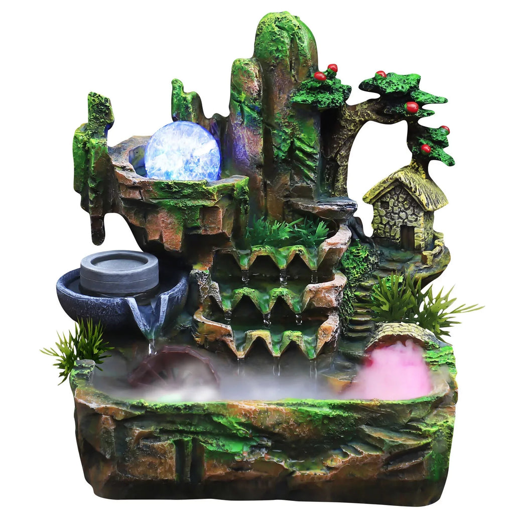 Decoration Light With Atomizer ZhdnBhnos Tabletop Fountain Office Home Led Fengshui Waterfall Indoor Rockery &