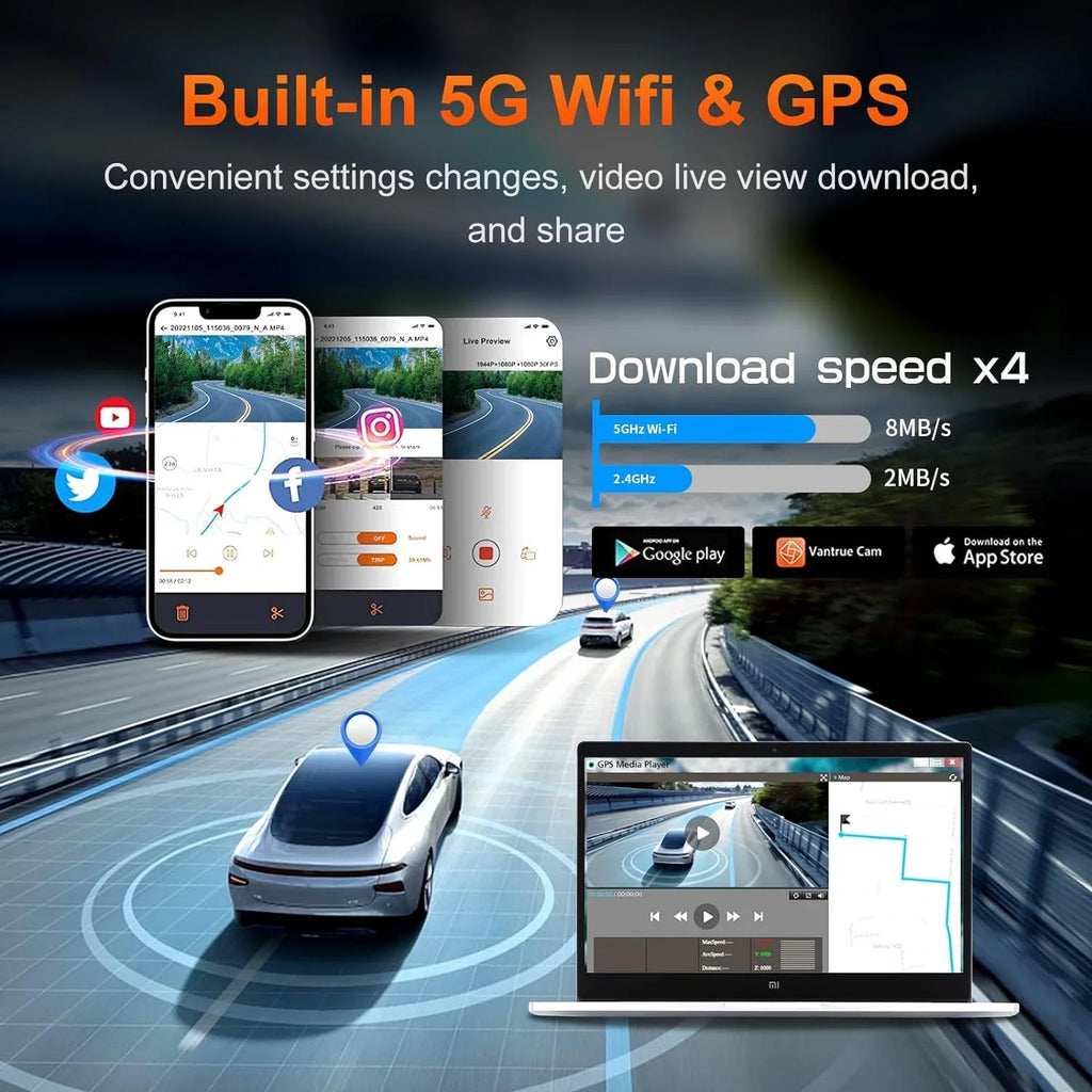 GPS 64GB Cam Mode 5K 3 Car Dash WiFi Inside with Front Camera Card R39 IPS VVCAR Dashboard Parking Recorder Rear 3.99" Channel
