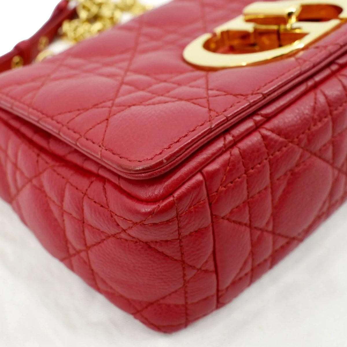 Leather Pre-owned Calfskin Caro Red Cannage Bag Shoulder CHRISTIAN DIOR