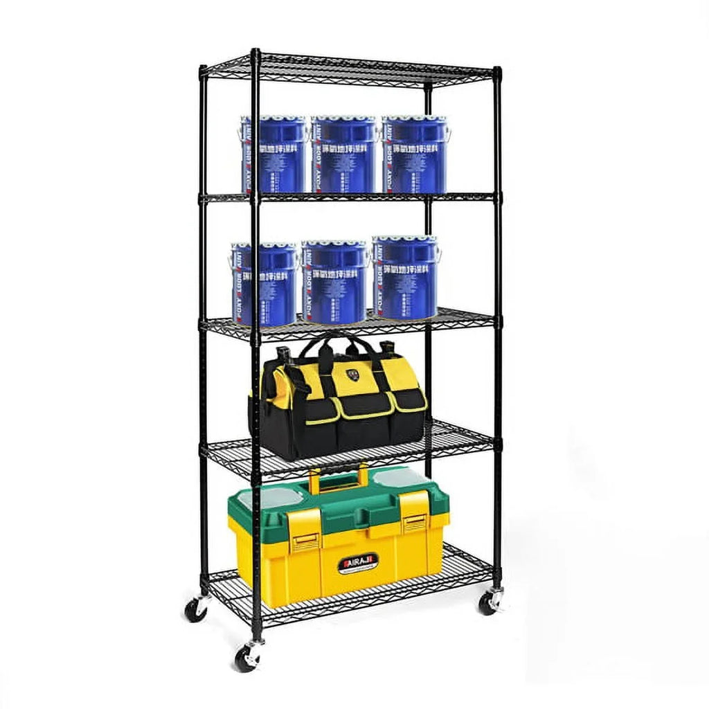 Wheels Fithood with Black Shelving Wire NSF-Certified Steel 5-Tier