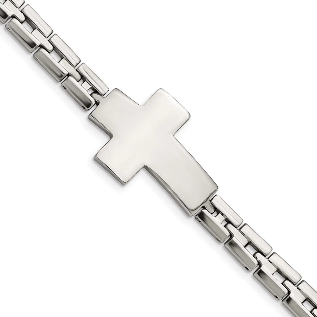 Primal Steel Steel Link Cross Bracelet Stainless Inch Polished 8