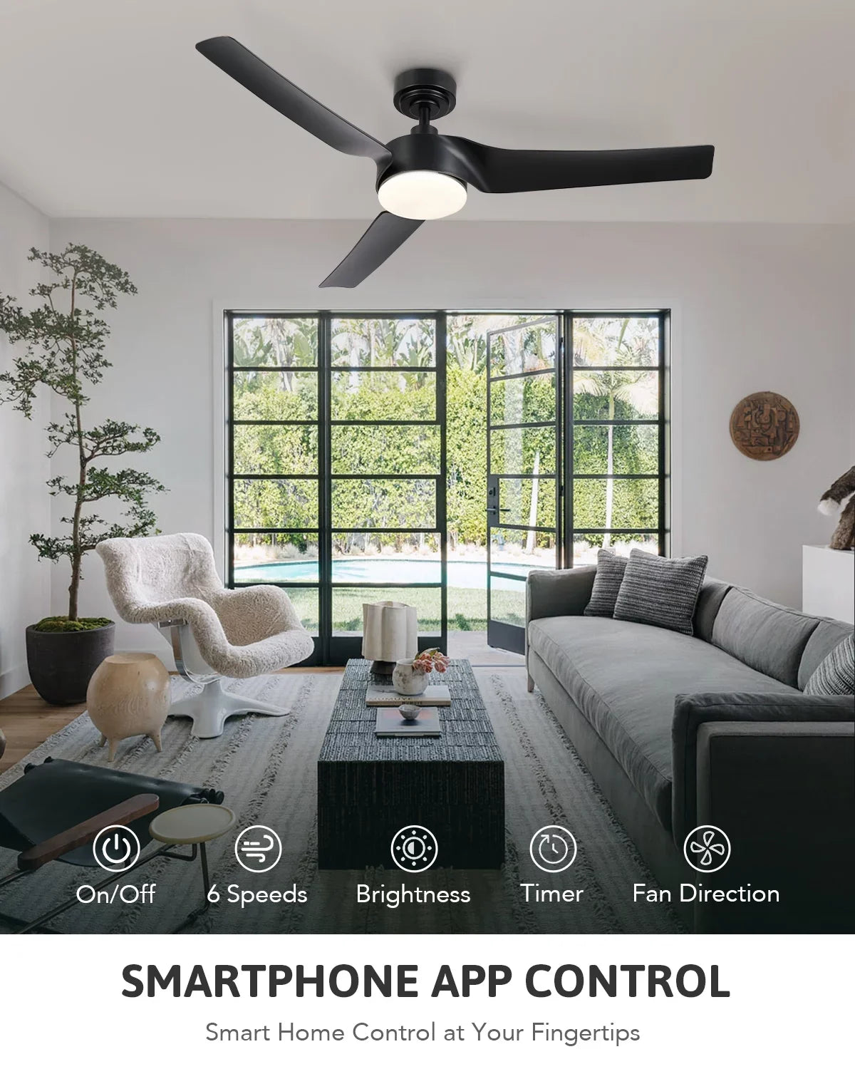 Black Fan Remote, Dimmable & 52" Bestco Ceiling Light with Smart Modern Kit