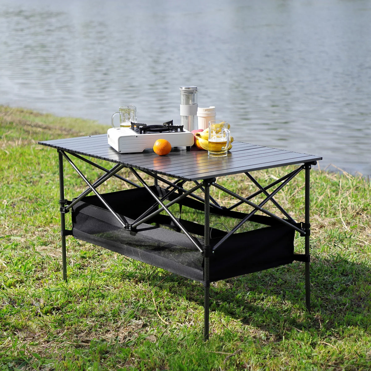 BBQ, Folding Chair 5, and Beach,Backyard, Patio, Party, Set Indoor, Set Camping, Table Picnics, Outdoor for Outdoor of Black/Gray