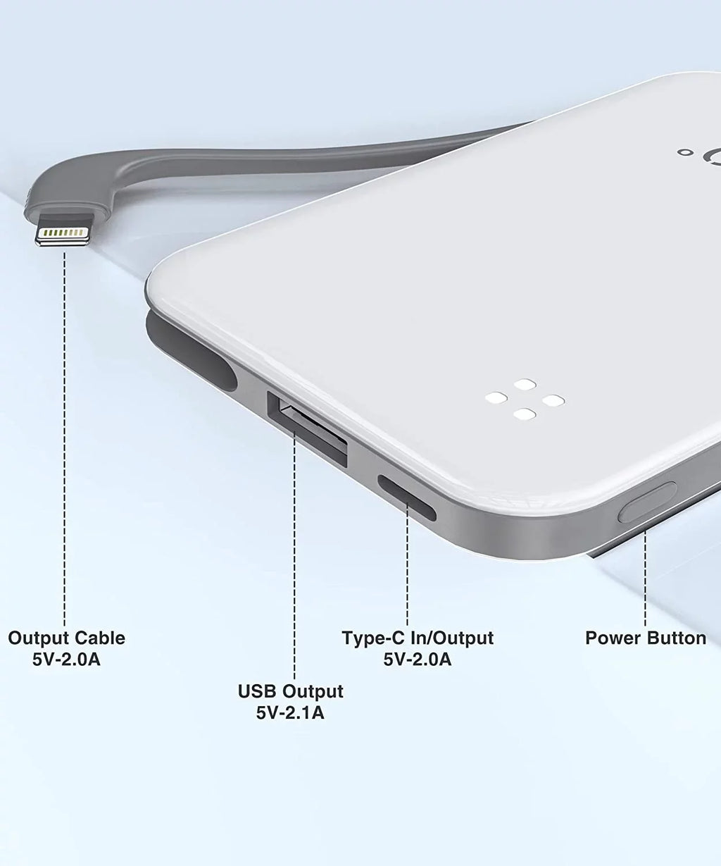 White with Charger Phone Pro Cell Pro Portable TG90 Built-in Small More Portable Power Bank Pro Compatible Max/11/11 Max/12/12 4500mah Max/X/XS/8/7/6/SE 13/13 iPhone Mini and Cable, Charger with