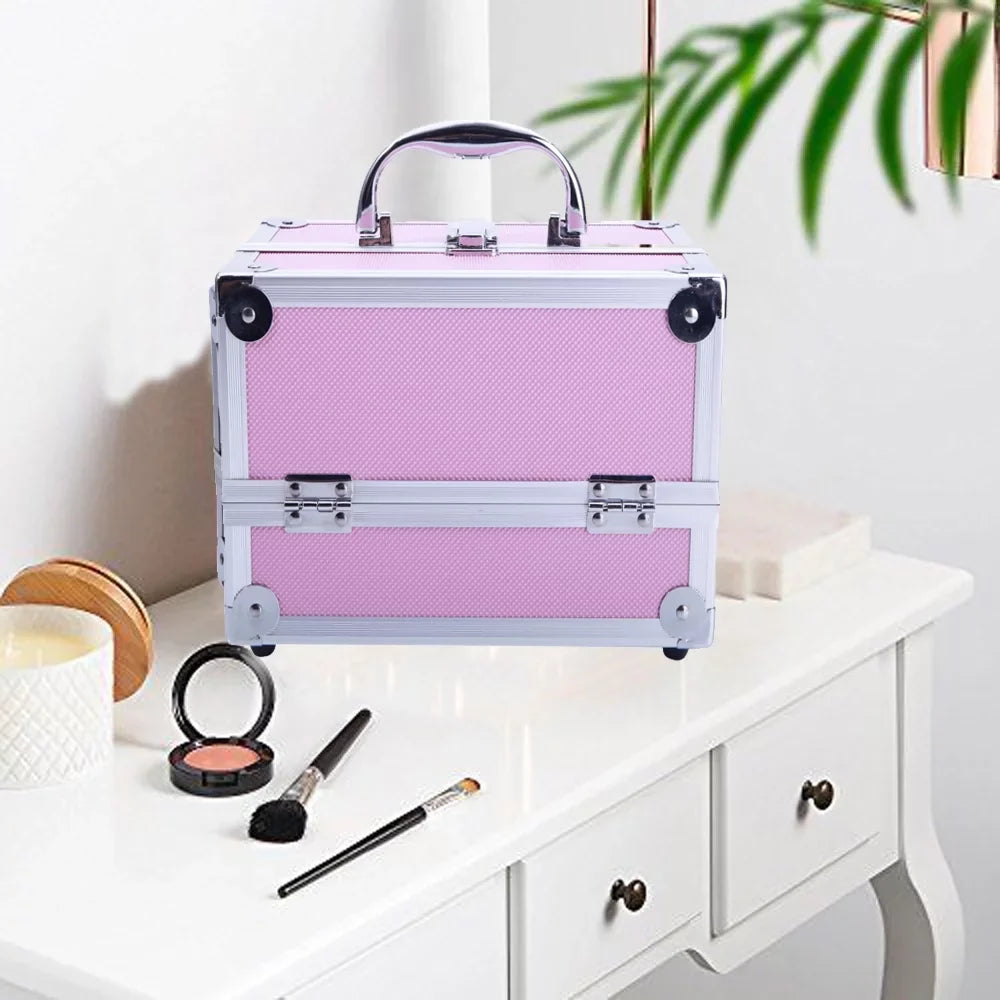 Box Bag Jewelry Storage Aluminum Mirror Lock Silver Case with Zimtown Portable Train Case Makeup Pink