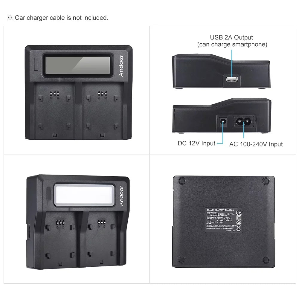 Dual NP-FZ100 LCD Camera A7RIII for Andoer Replacement A7III A9 A7SIII Channel Sony Battery