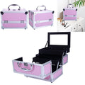 Box Bag Jewelry Storage Aluminum Mirror Lock Silver Case with Zimtown Portable Train Case Makeup Pink