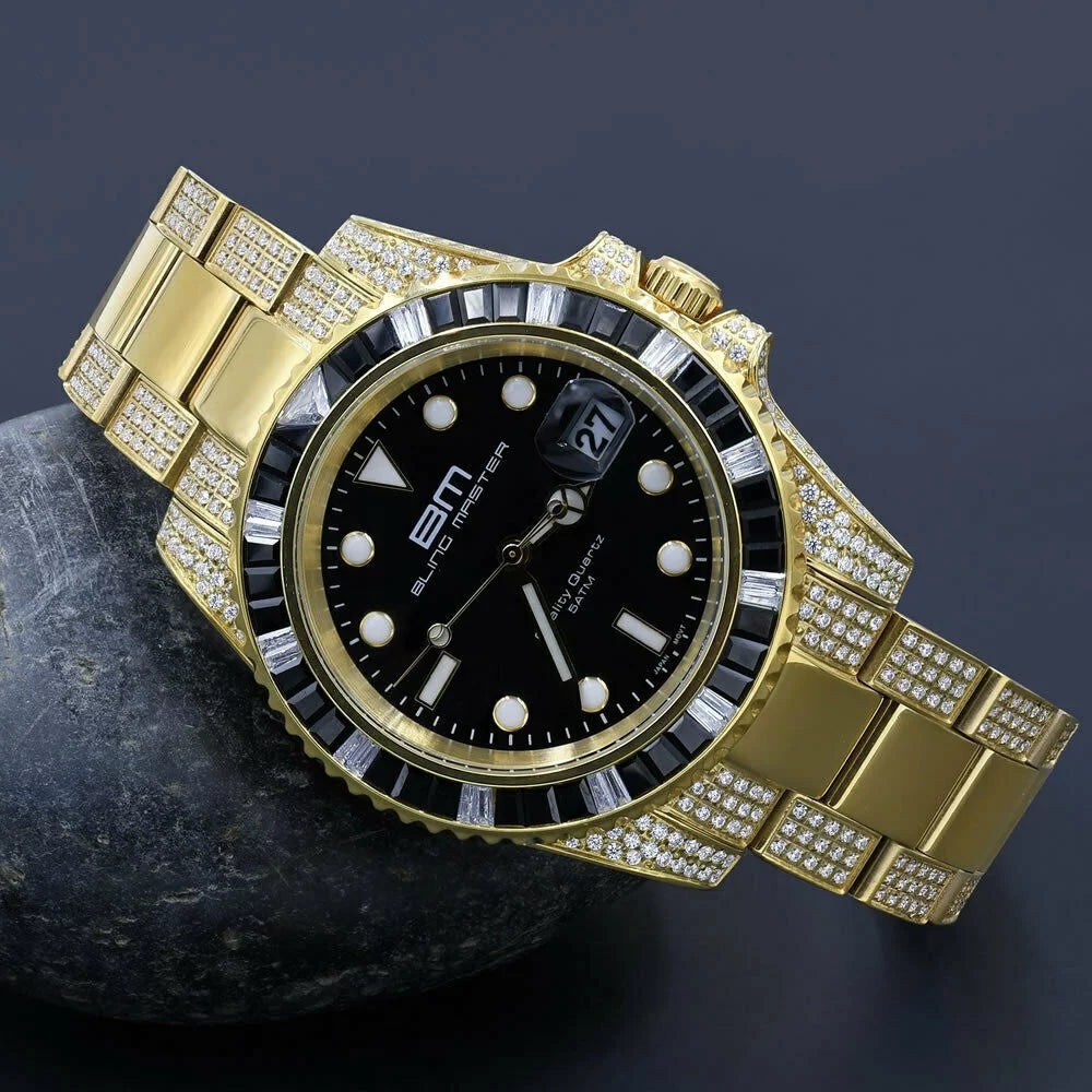 Presidential Stainless Men's Diamond Yellow mm Watch Steel 18K Full 40 Simulated W/Date Gold