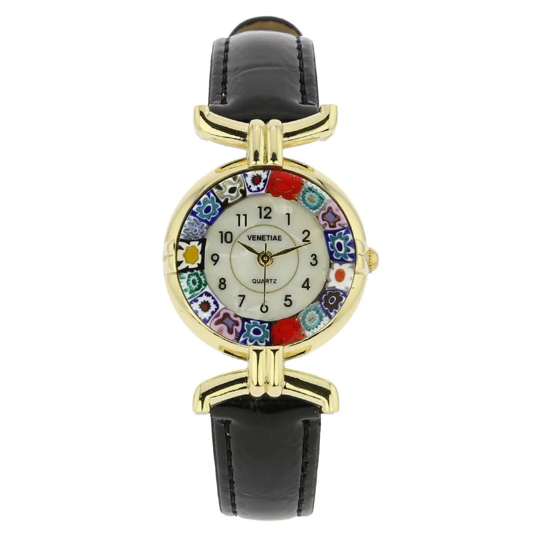 with Multicolor GlassOfVenice Millefiori - Black Watch Band Glass Murano Leather