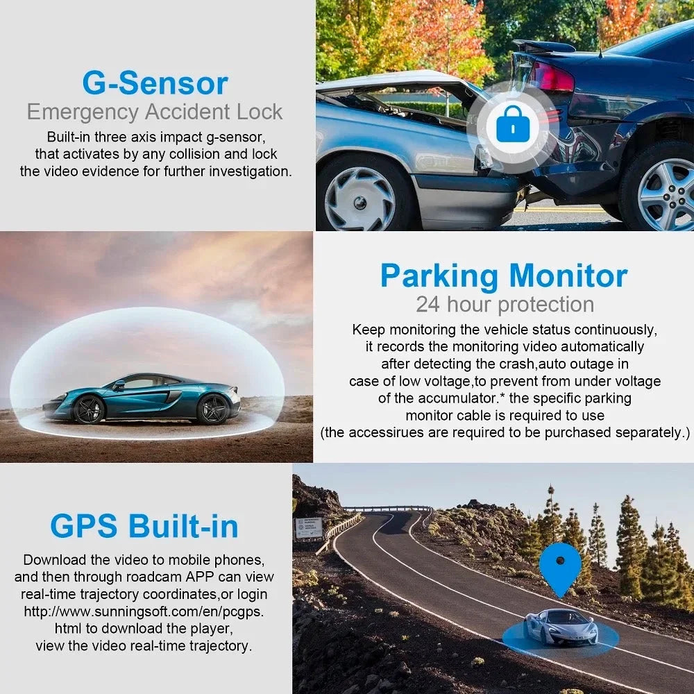 Vision Camera DVR Recorder. Car 3 Night Dash Video Car