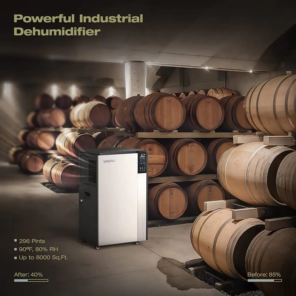296 Portable, with Spaces, Memory Dehumidifier Defrost, Industry drain Auto Hose Pint, Basements, Unit, Water Compact, Waykar Starting for Commercial Damage Crawl