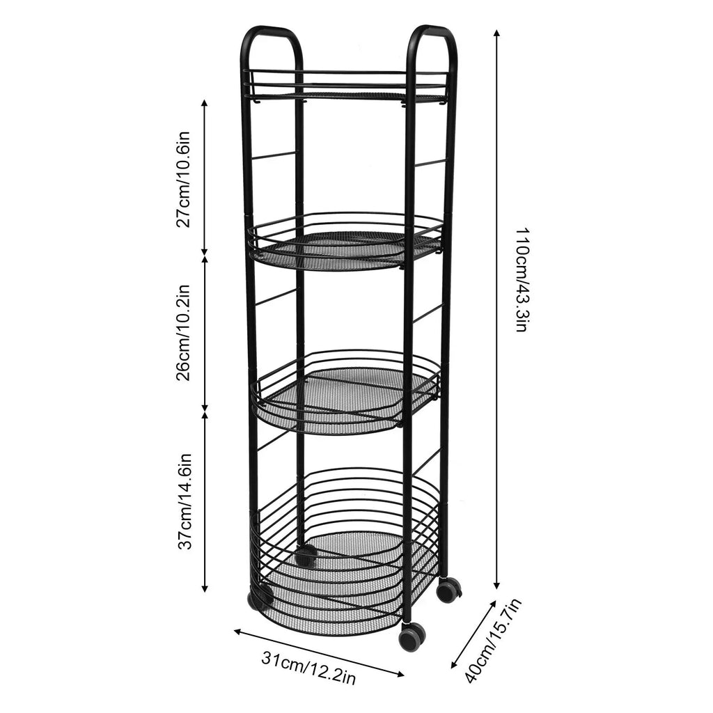 Movable Trolley Cart Tier 4 Shelf Utility Storage Storage Organizer Kitchen Rack