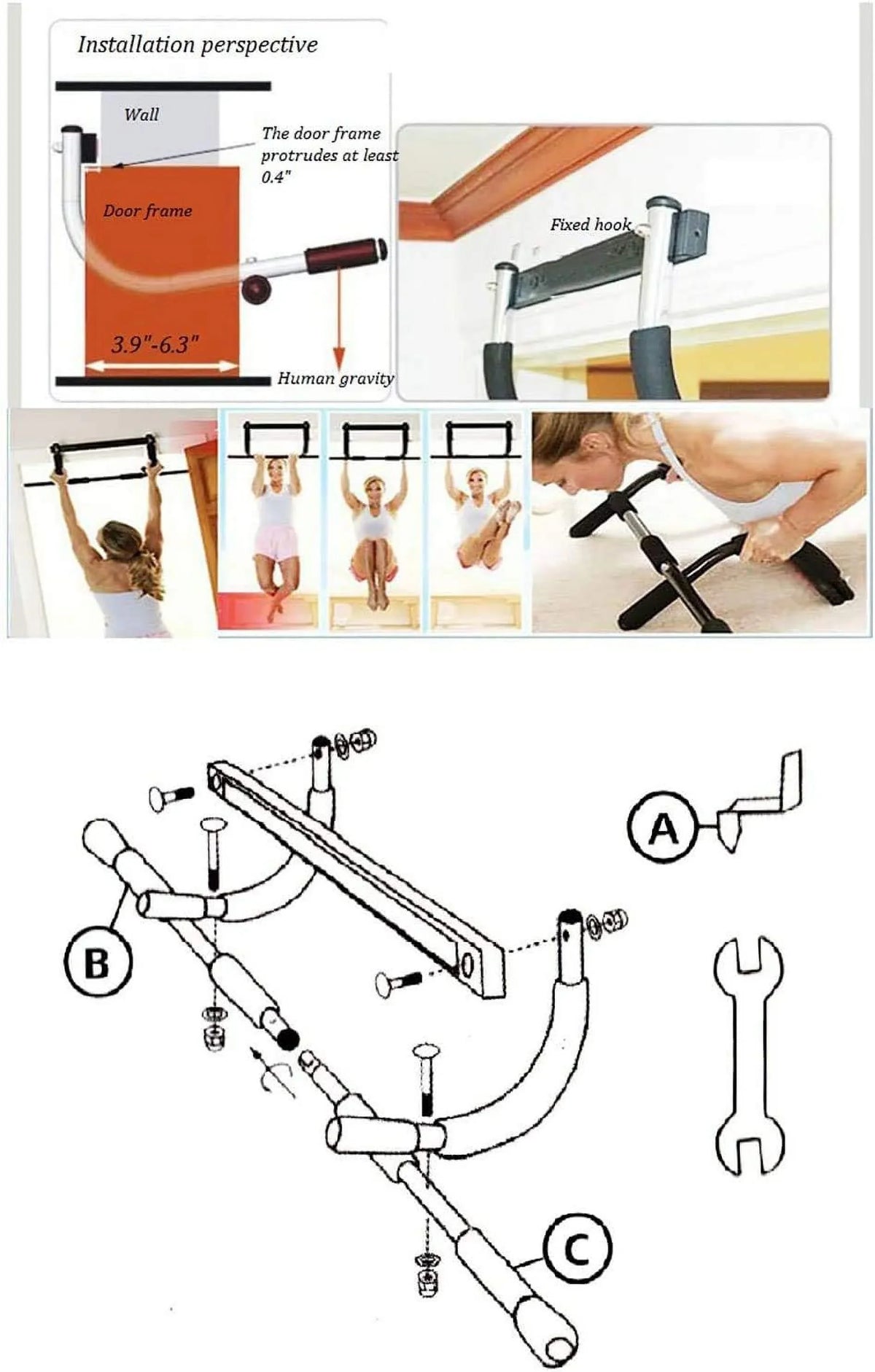 Doorway Fitness for Bar for Workout Body Gym Door Exercise, Upper Pull-up Strength Home, Equipment