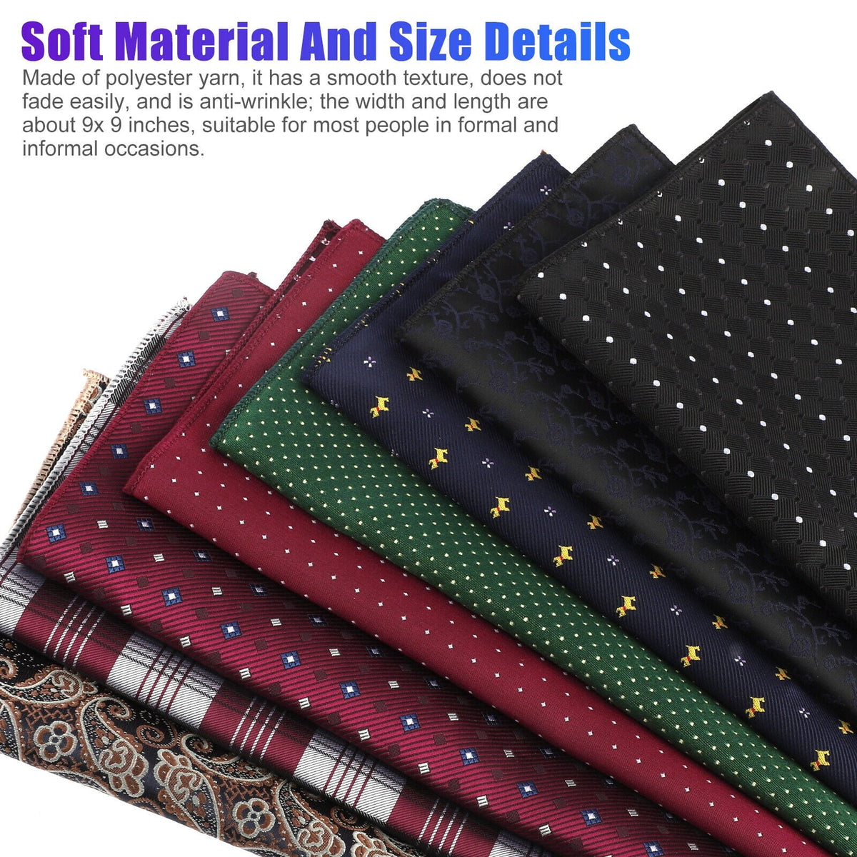 Silk Square Party Dot Handkerchief 8PCS Fashion Pocket Men Wedding Floral Hanky