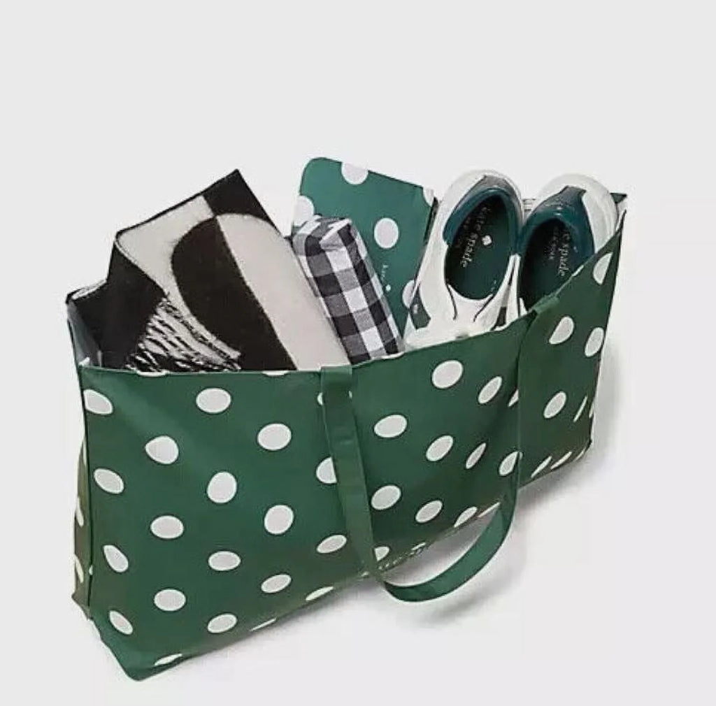 Dots Reusable Canvas Shopping Beach White Green New Kate Tote Spade Tote Bag York Polka XL