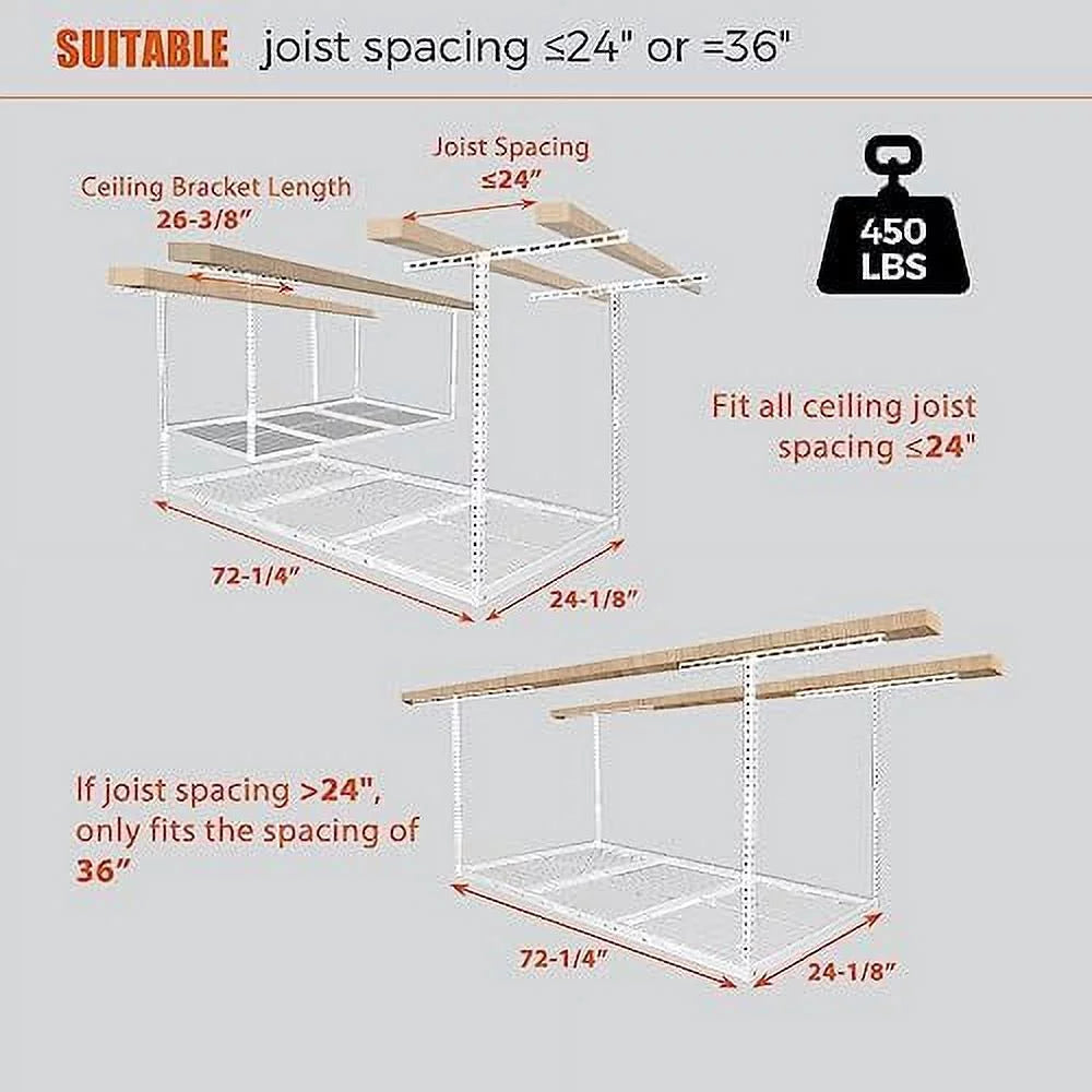Organization 3X6 Storage Garage Overhead White Adjustable Mounted Racks Rack Shelf Garage Ceiling Storage Ceiling