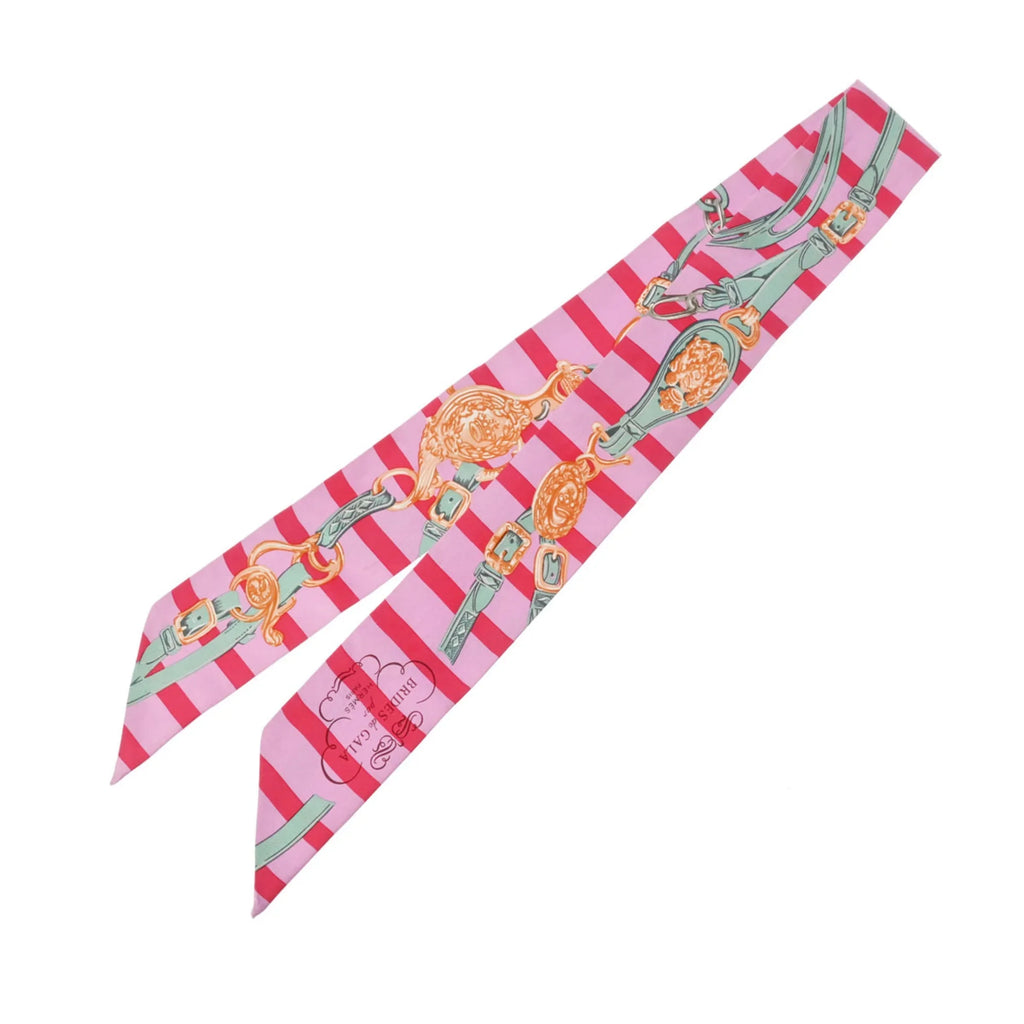 Old Pre-Owned Scarf GALA HERMES DE - (Fair) Muffler BRIDES Pink/Red/Green Twilly Silk Women's 100% Tag