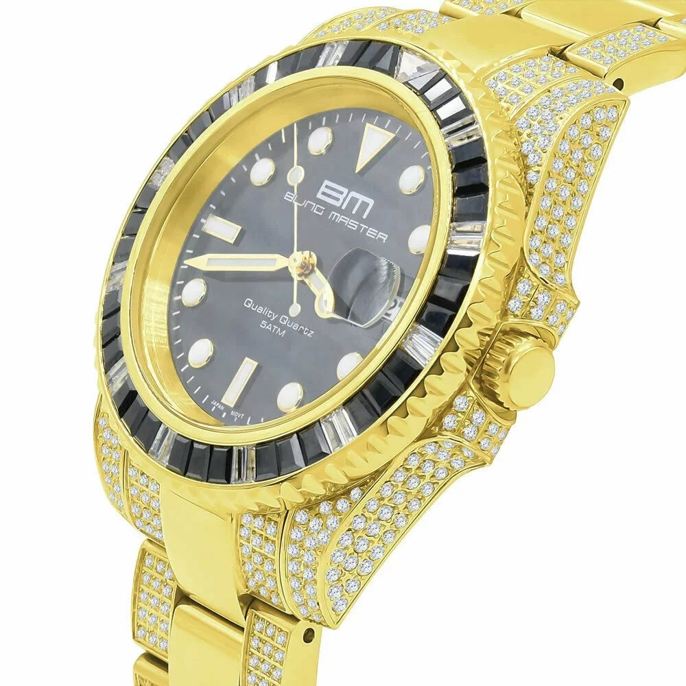 Presidential Stainless Men's Diamond Yellow mm Watch Steel 18K Full 40 Simulated W/Date Gold