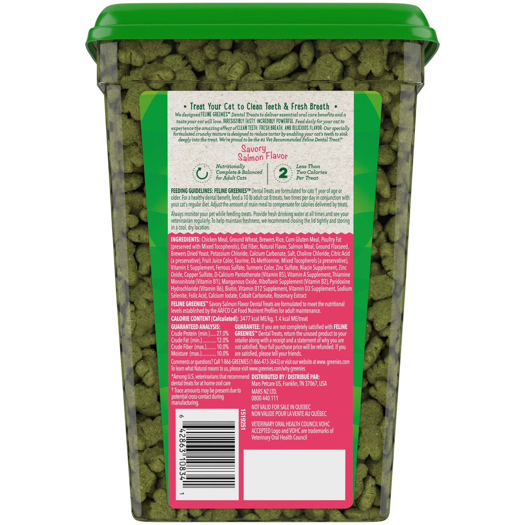 Cat Feline Treats, Savory Natural Greenies 21 Tub oz. Dental Salmon Flavor,
