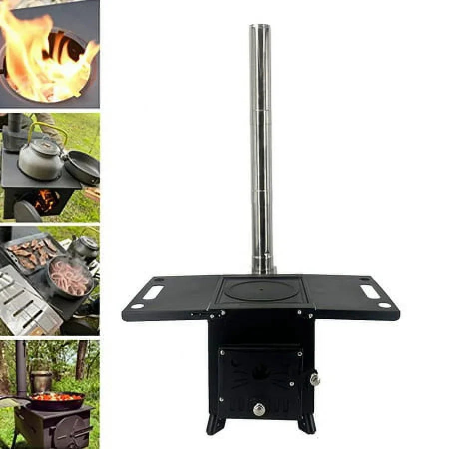 Survival Stove Heating with & Portable Chimney for Camping Wild Outdoor Pipe, ECUTEE Wood Tool Cooking