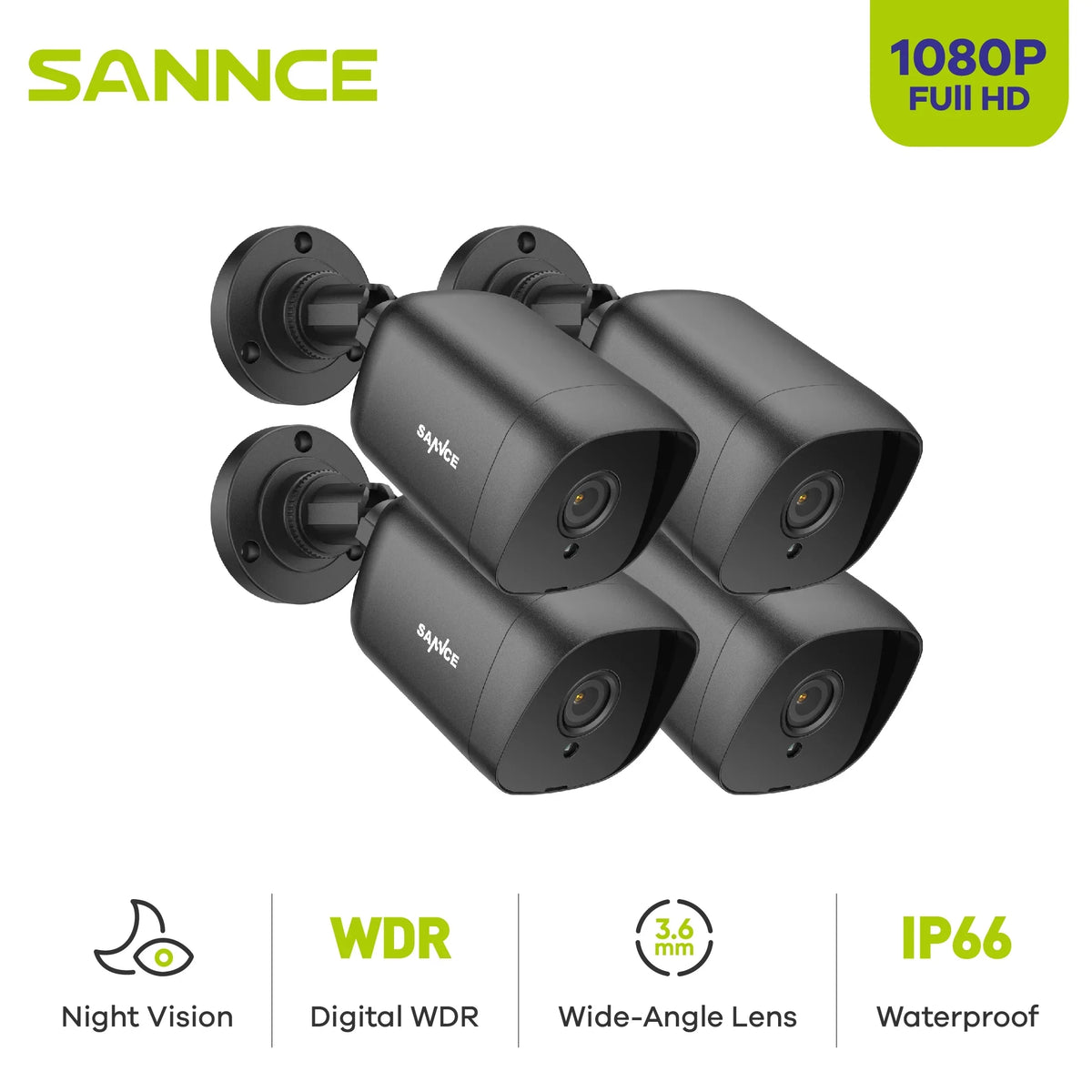 Vision HD IP66 SANNCE 1080p Camera CCTV ft Camera Security Full Wired with TVI-HD for Security Analog System 100 DVR Outdoor Night Waterproof