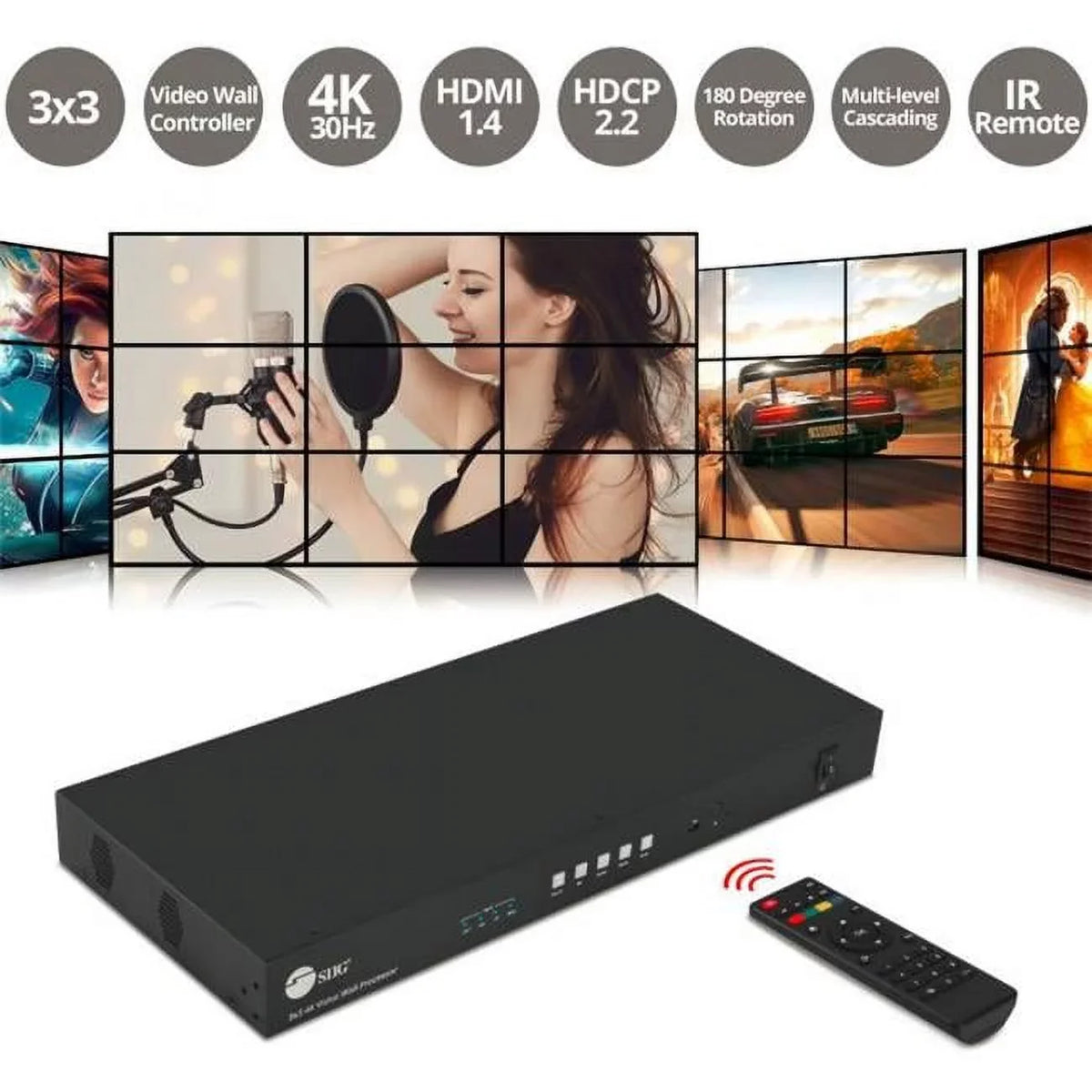 VGA 4K Video USB-C 3x3 Processor with HDMI DP Input Wall