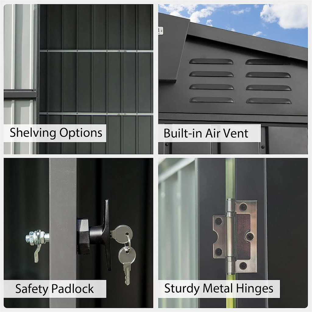 Backyard, Outdoor Door with Trash Black Storage Metal Galvanized Bike, Can, Shed, Capri for 6.2' 8.2'x Shed Storage for Patio, Lockable Outdoor Steel Garden Cabinet Lawn,