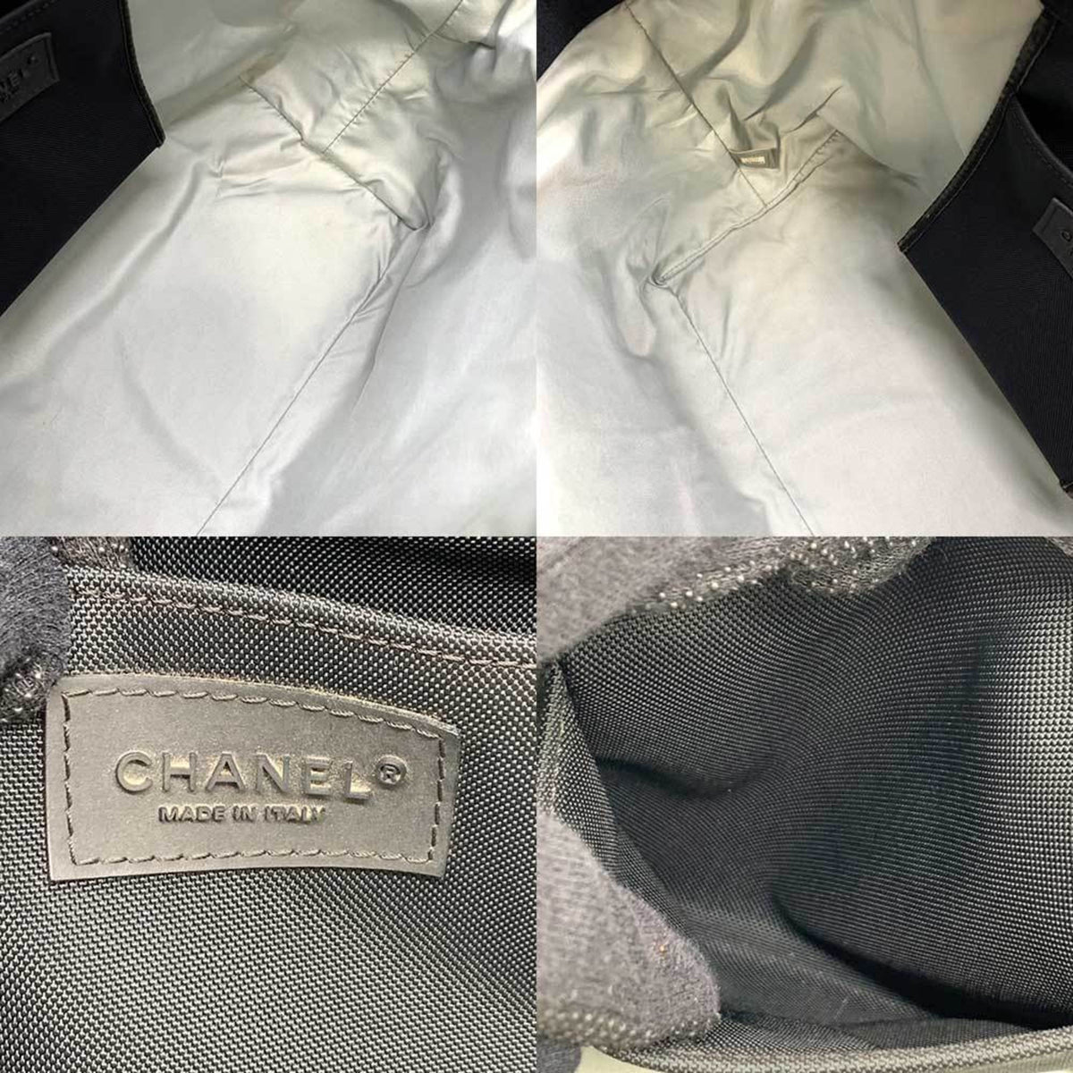 Tote Black Bag Line High Sports Ladies CHANEL Men's Canvas (Fair) Handbag Pre-Owned Pattern Gray x Summer Wave Horizontal Nylon