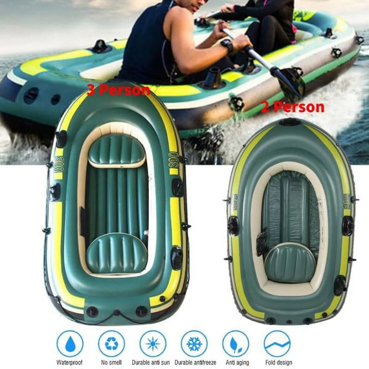 Fishing Drifting Two/Three Person Air Eastbuy Inflatable Rowing Diving Green PVC Tool Boat
