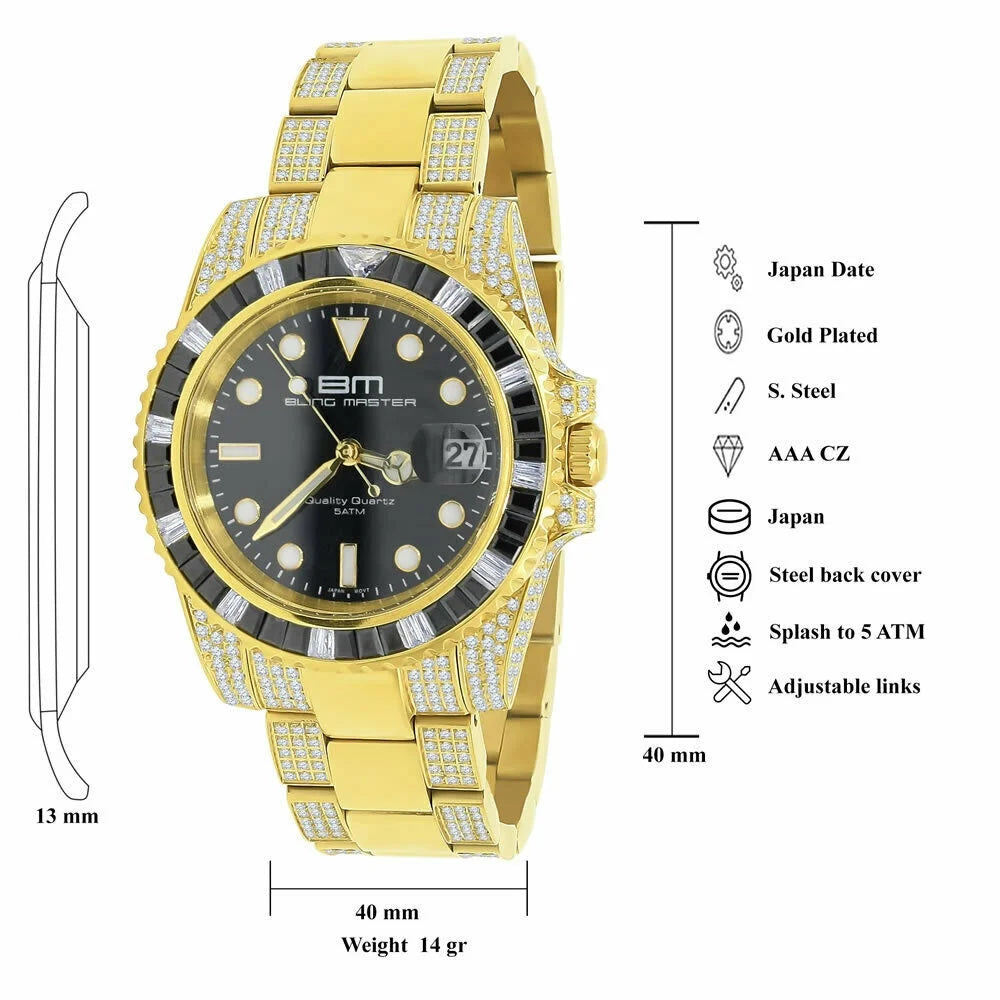 Presidential Stainless Men's Diamond Yellow mm Watch Steel 18K Full 40 Simulated W/Date Gold