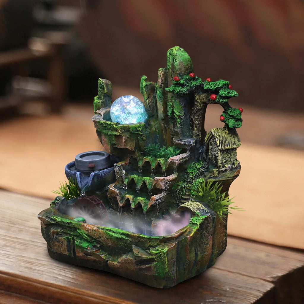 Decoration Light With Atomizer ZhdnBhnos Tabletop Fountain Office Home Led Fengshui Waterfall Indoor Rockery &