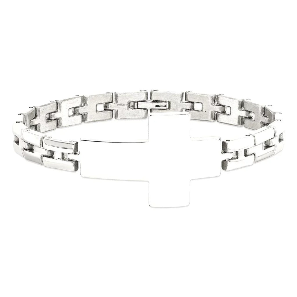Primal Steel Steel Link Cross Bracelet Stainless Inch Polished 8