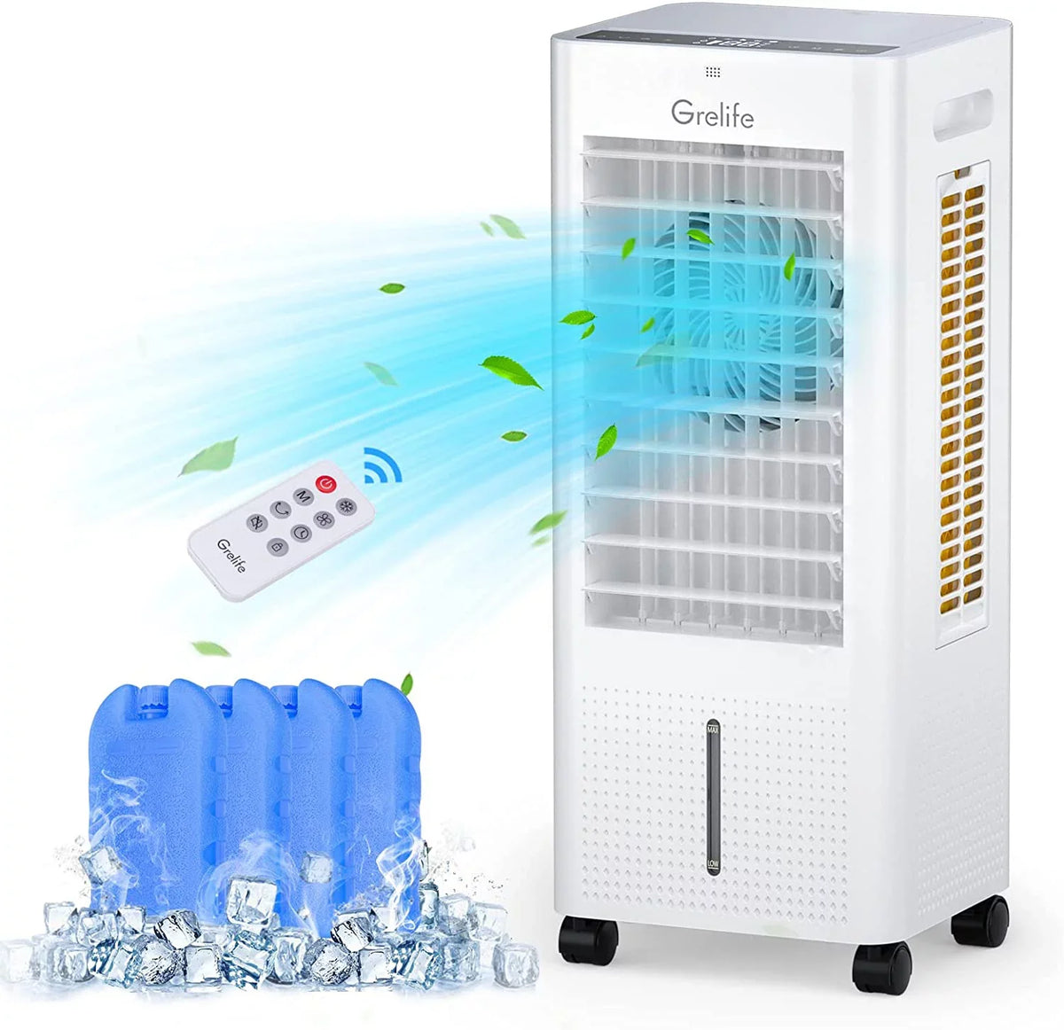 Cooler Home Swamp Speeds, Portable Tank, 3 Cooler, Modes, Water 3-IN-1 4 with Air Cooling Ice Fan Timer, Cooler Remote 1.58Gal for Office 12H Air LIANMEI 3 Personal Bedroom Control, Packs, Evaporative