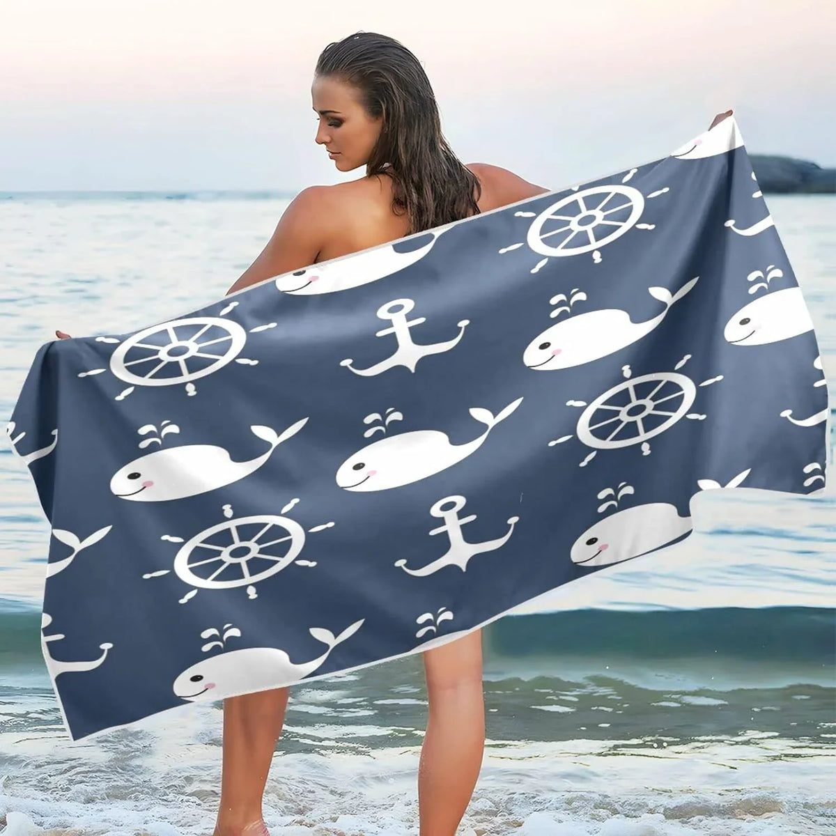 Lightweight Anchor （429） Quick Towel Travel Bestwell - Retro Camping Absorbent Holiday - Swimming for Whale Towel Cartoon Towels Dry Oversized Compact Beach Super
