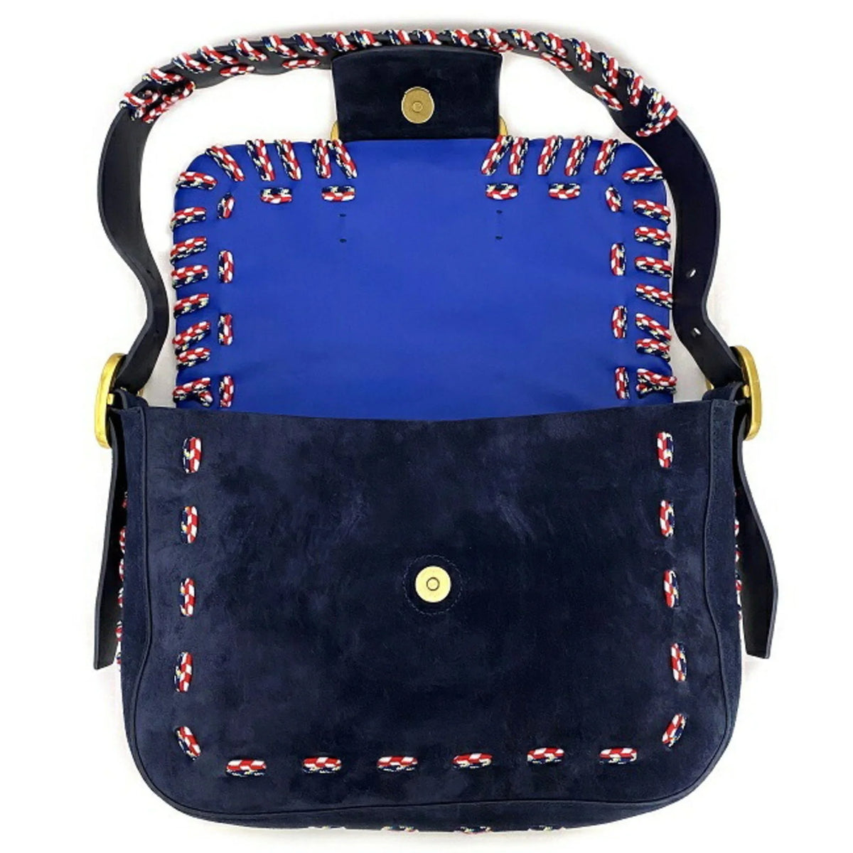 One BURCH Flap Tory Bag Burch Pre-Owned 10005608 Suede Leather Ladies 01-17 Navy Multicolor Shoulder TORY (Good)