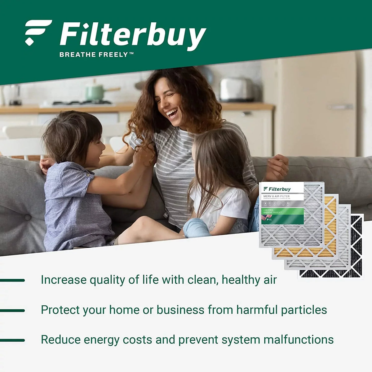 Pleated Air Filterbuy MERV 13 Filters (2-Pack) HVAC Furnace AC 10x25x4