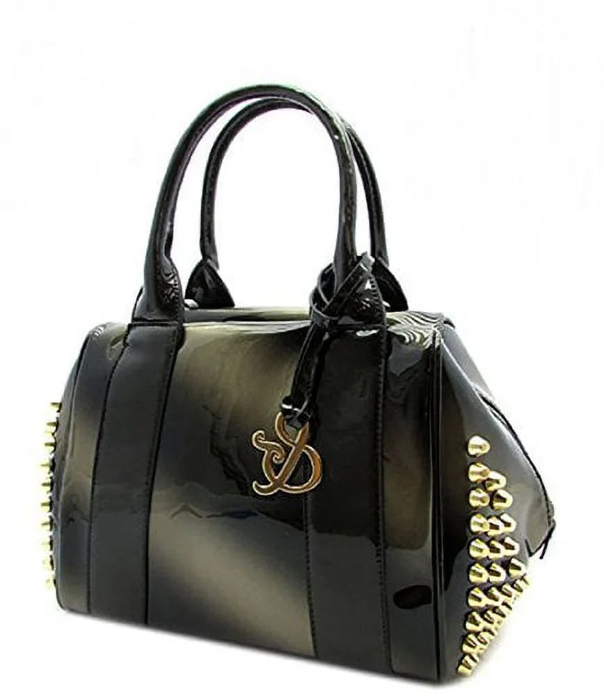 Leather Women's Patent Satchel 2Chique Side with Studs Boutique