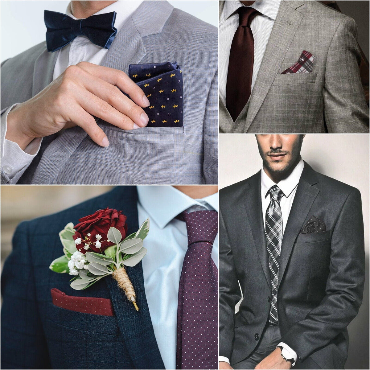 Silk Square Party Dot Handkerchief 8PCS Fashion Pocket Men Wedding Floral Hanky