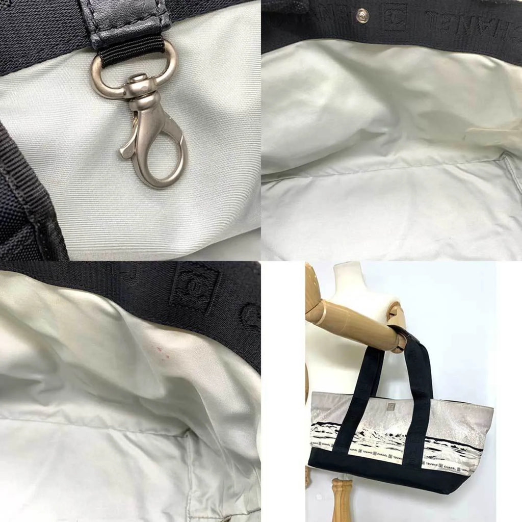 Tote Black Bag Line High Sports Ladies CHANEL Men's Canvas (Fair) Handbag Pre-Owned Pattern Gray x Summer Wave Horizontal Nylon