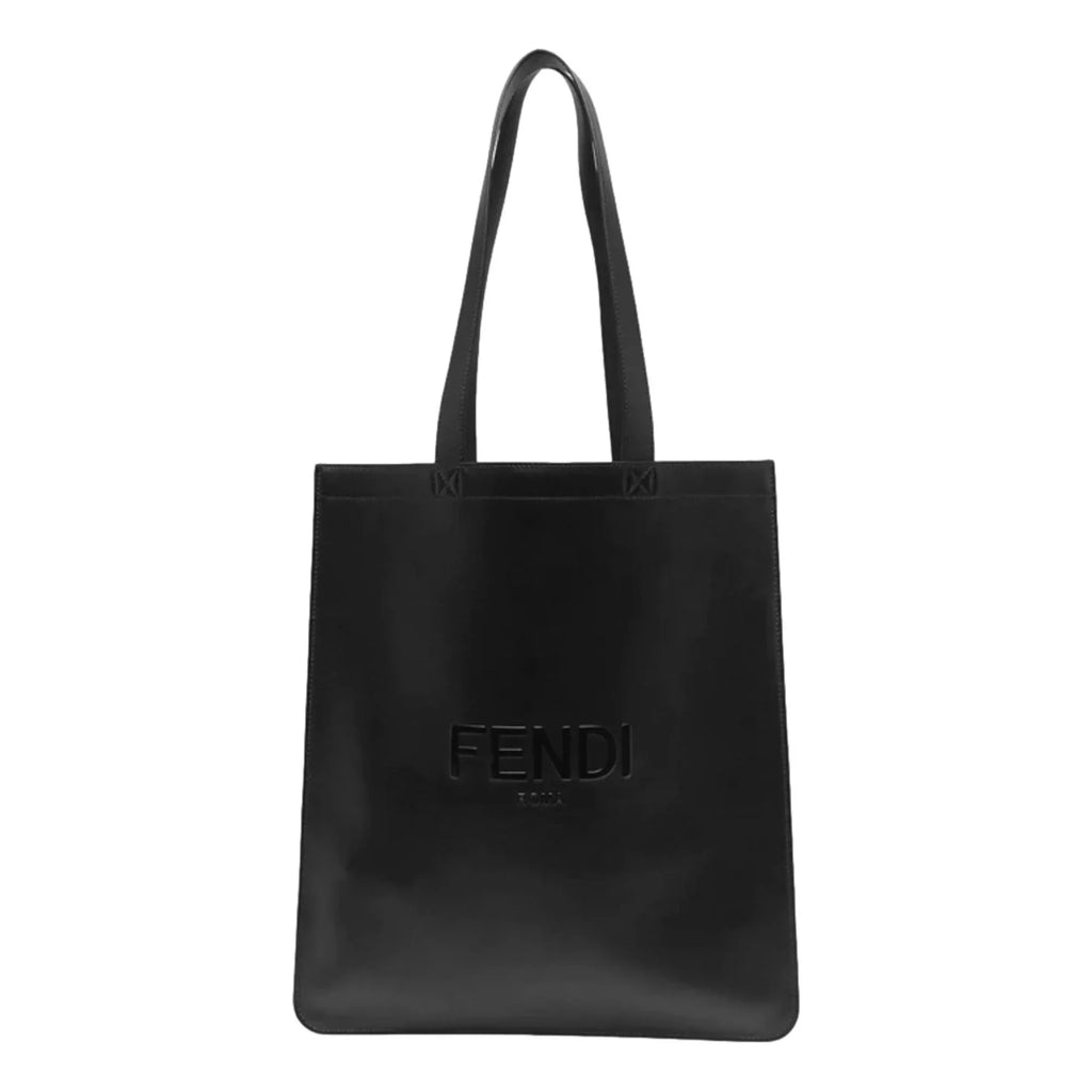Large Calf Shopping Tote Black Embossed Leather Fendi Bag Roma Logo
