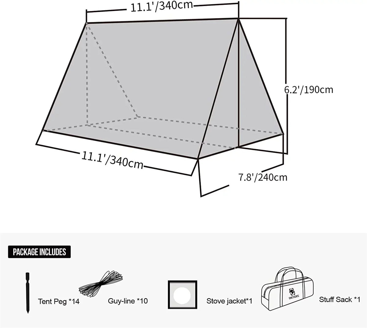 Bag, with for with Hammock Zippered Camping PU3000mm Tent YUNWEN Hot Versatile Tent Jack, Stove 4 Waterproof Season Stove Tarp Tent Lightweight ROCDOMUS
