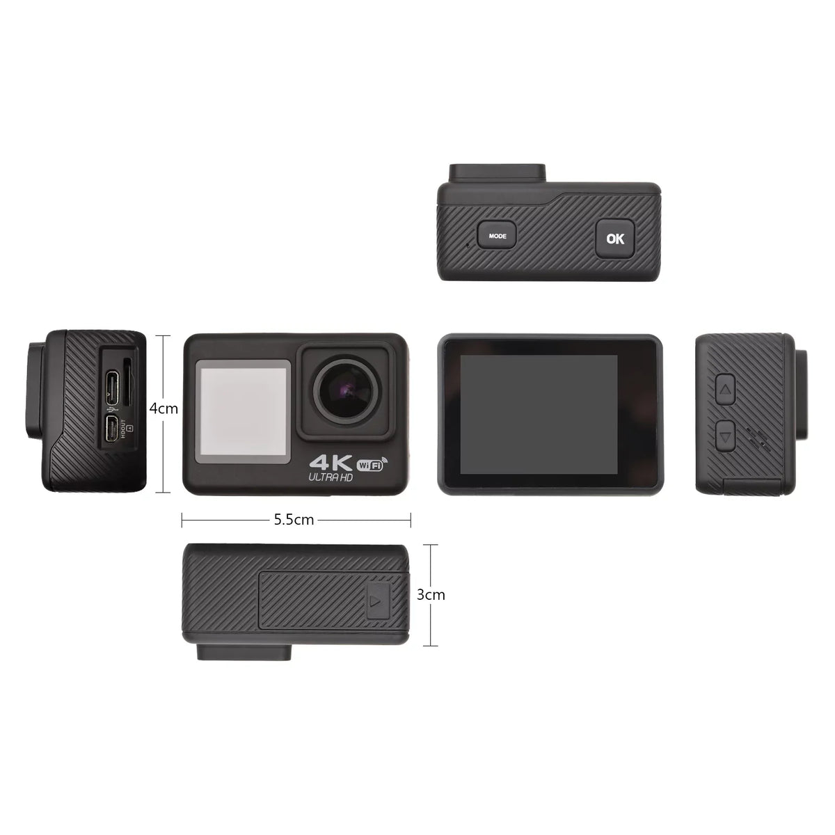 Screen, WiFi Dual Ultra Black Waterproof, Wide Camera, Kit, 30 Angle, Accessories 170° Mounting Definition Meters Action Radirus with High Camera 4K60FPS Sports