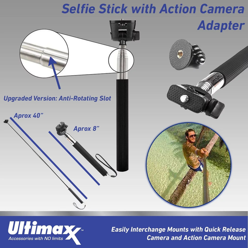 Screw GO Cam Includes: 3 Mounts, (25pc Metal Mini More Bundle Adapter Advanced Bundle) 1/4” Insta360 (128GB) Ultimaxx Action Camera Action - & for Dolly