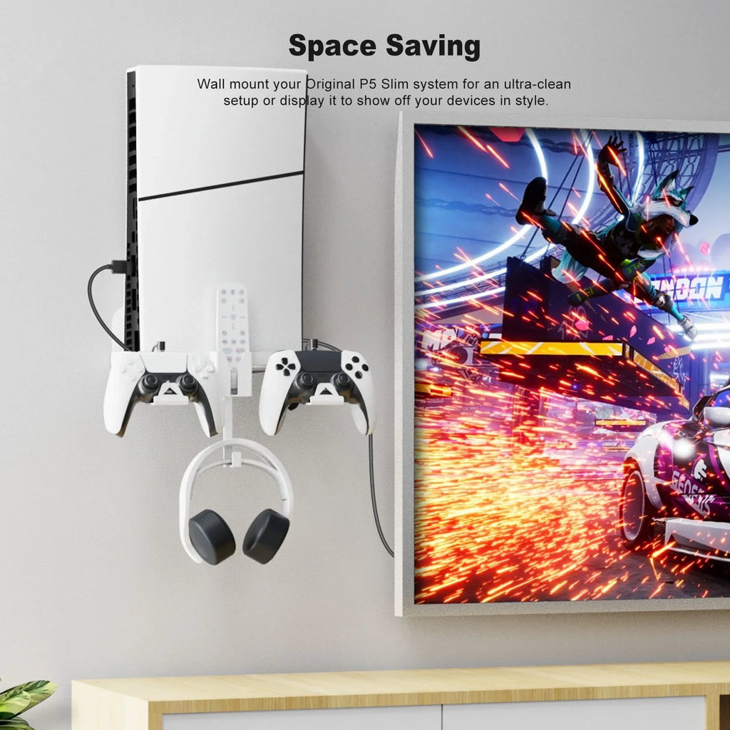 Cable Space-Saving, PS5 Durable Charging Slim Convenient for Wall Storage Mount Bracket Secure, and with Iron Set Dual