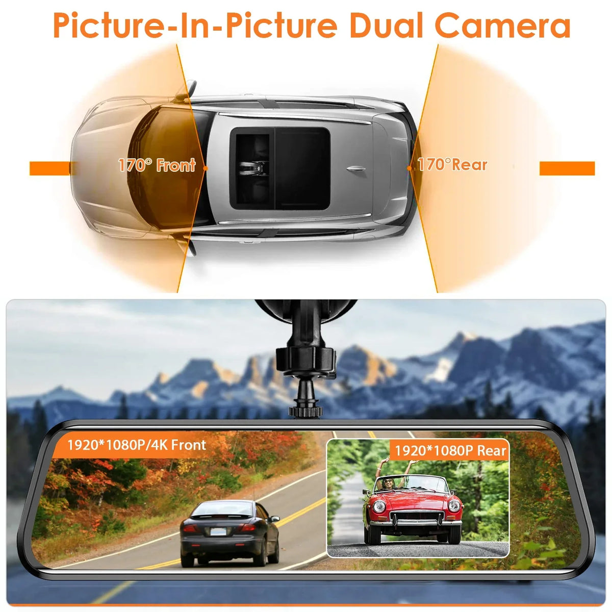 Vision, Monitor Night 170° Camera G-Sensor, 4K Dash Car Recorder Angle Cam with DVR Dual HD Parking iMounTEK Lens