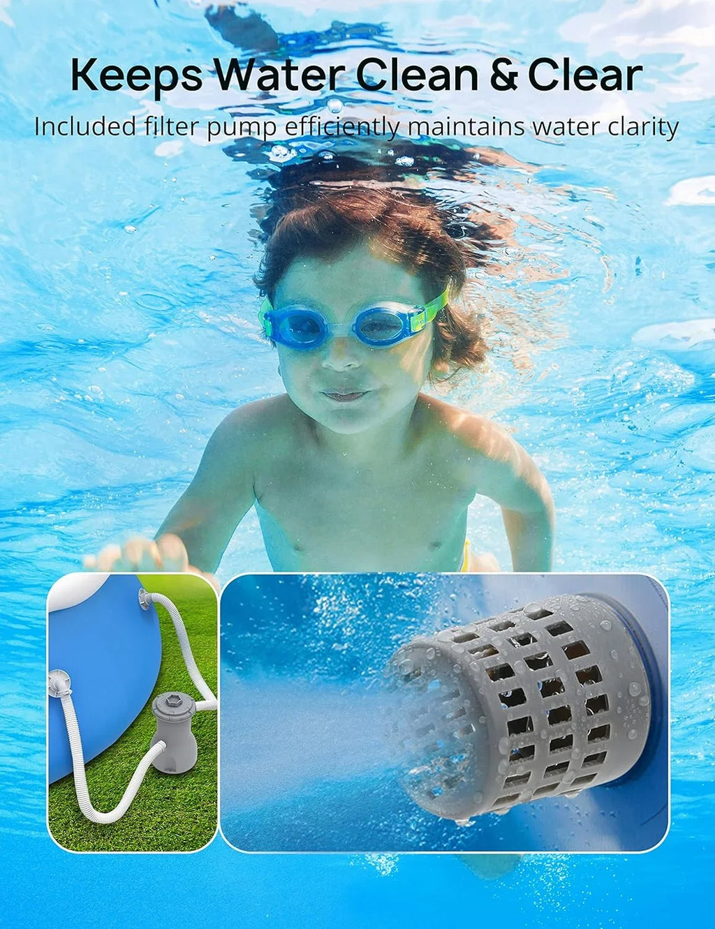 Track Cover, *35in Ground Pump, and Pool 7 Include Cloth Swimming Filter Inflatable Blue 15ft