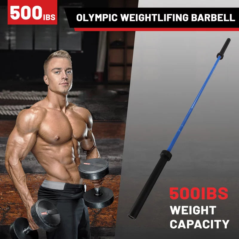 Barbell Lifting Weights Chrome Solid Bar Blue,500 Hard pound Olympic Lifting Barbells Power Chrome