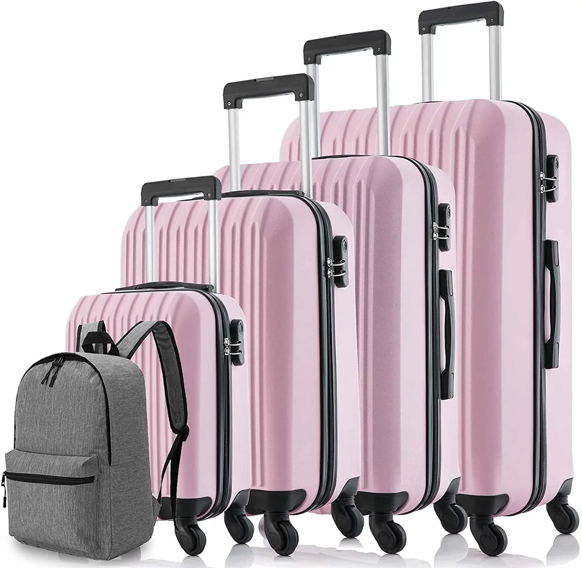 Wheels Sets Spinner Set Lightweight 5 Luggage Suitcase inch) Piece Pink Hardshell (16/20/24/28 ABS